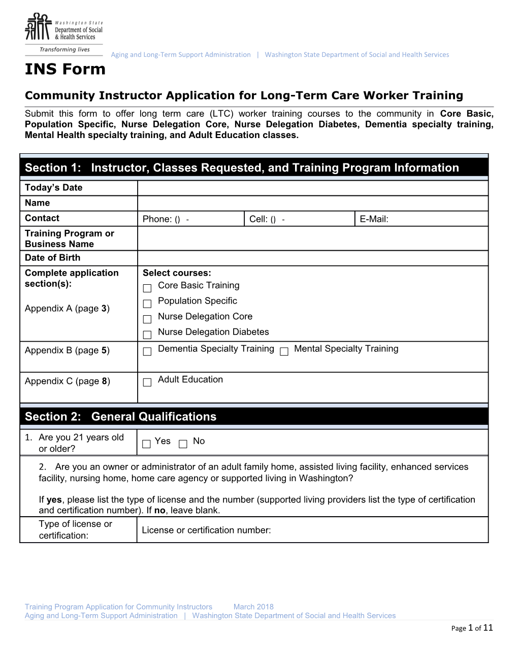 Community Instructor Application for Long-Term Care Worker Training