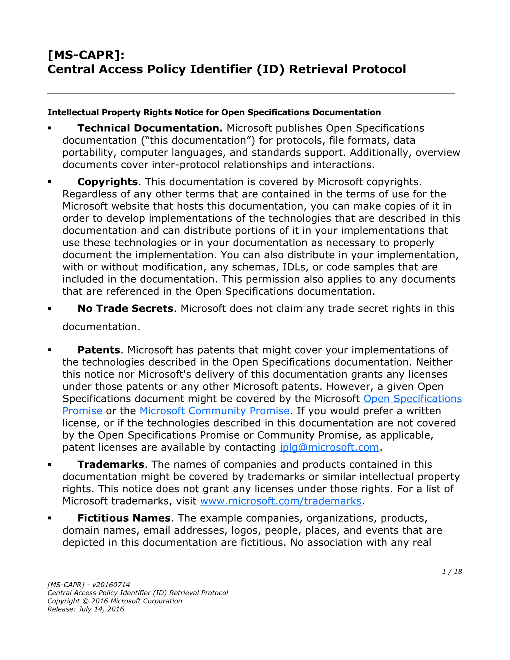 Central Access Policy Identifier (ID) Retrieval Protocol