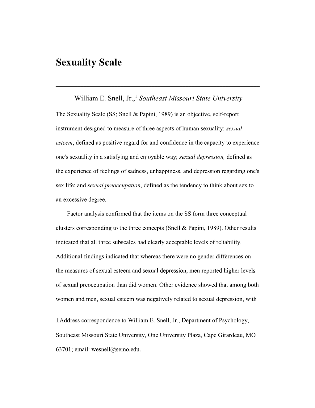 The Sexuality Scale