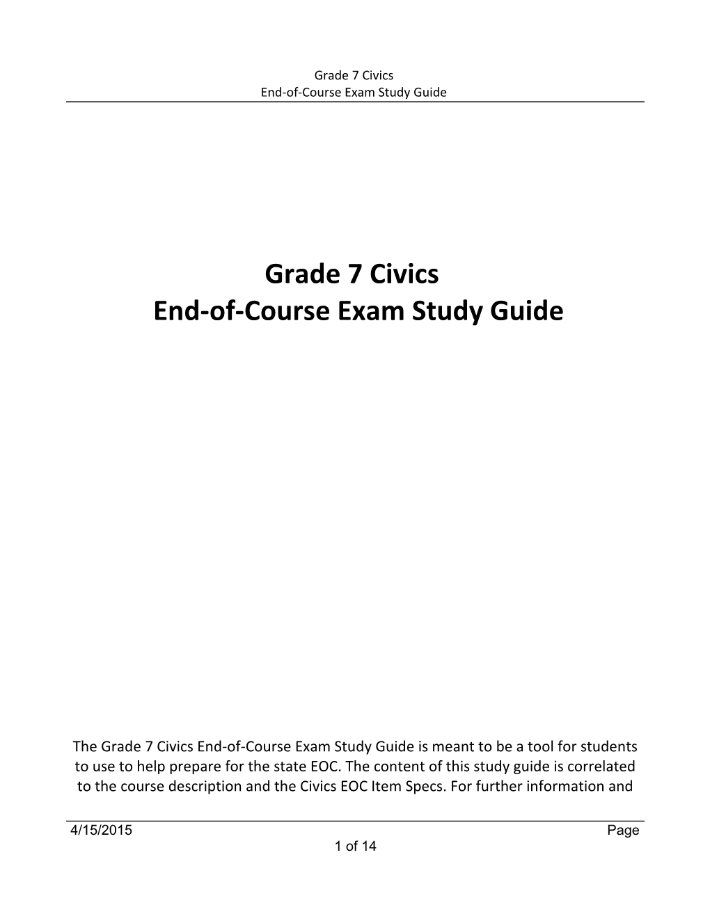7Th Grade Civics Study Guide - Student