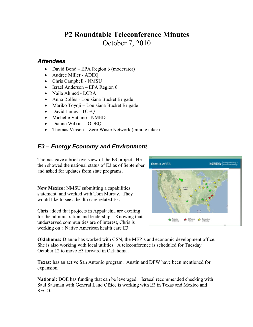 P2 Roundtable Teleconference Minutes