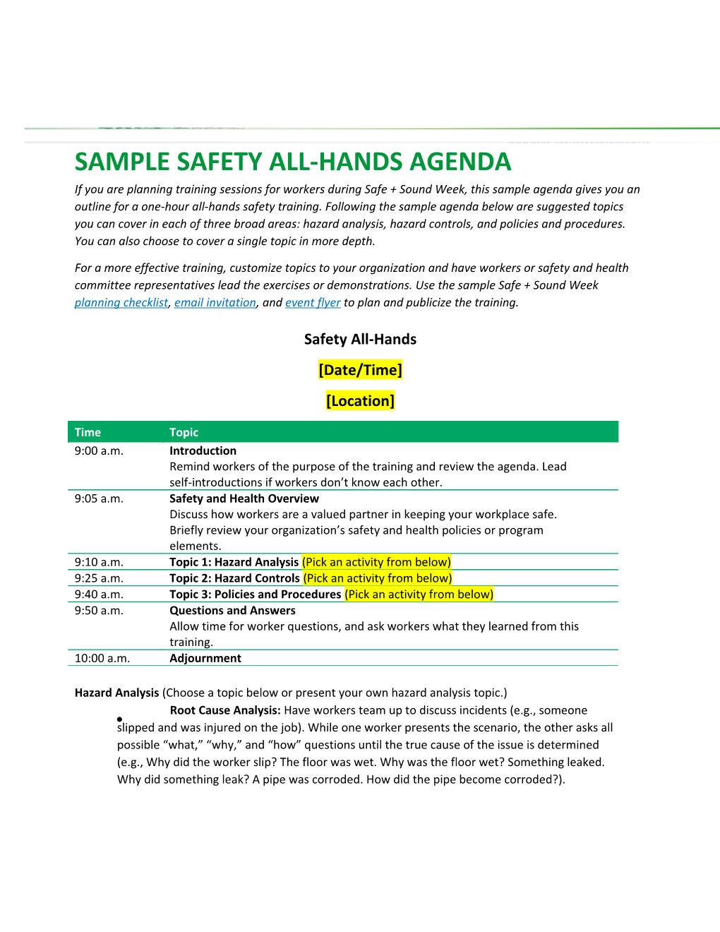 Sample Safety All-Hands Agenda