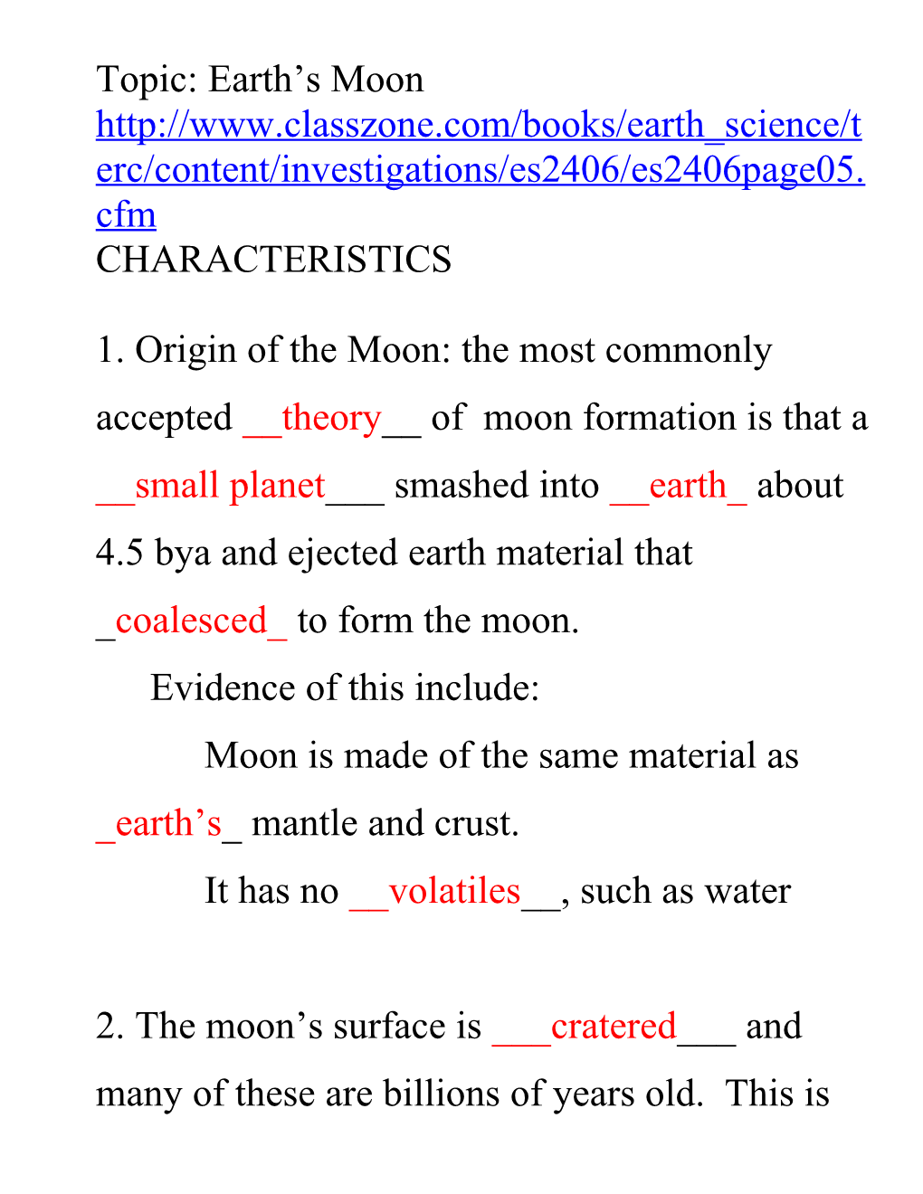 Topic: Earth S Moon