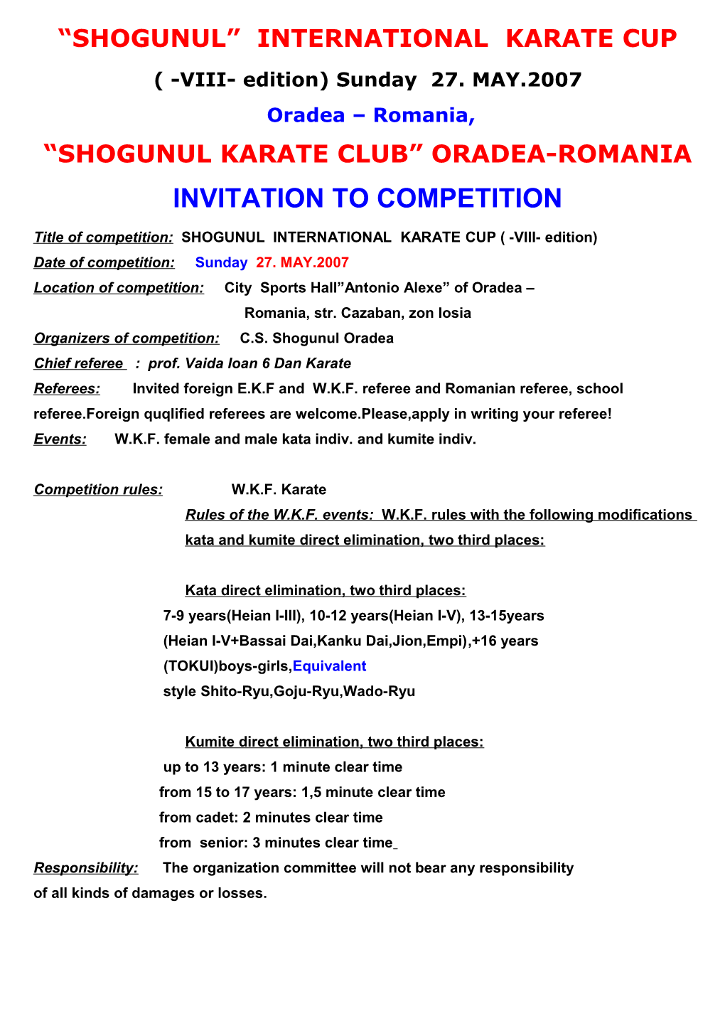 Shogunul International Karate Cup