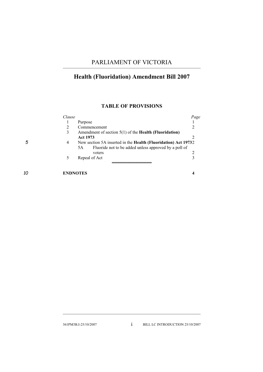 Health (Fluoridation) Amendment Bill 2007