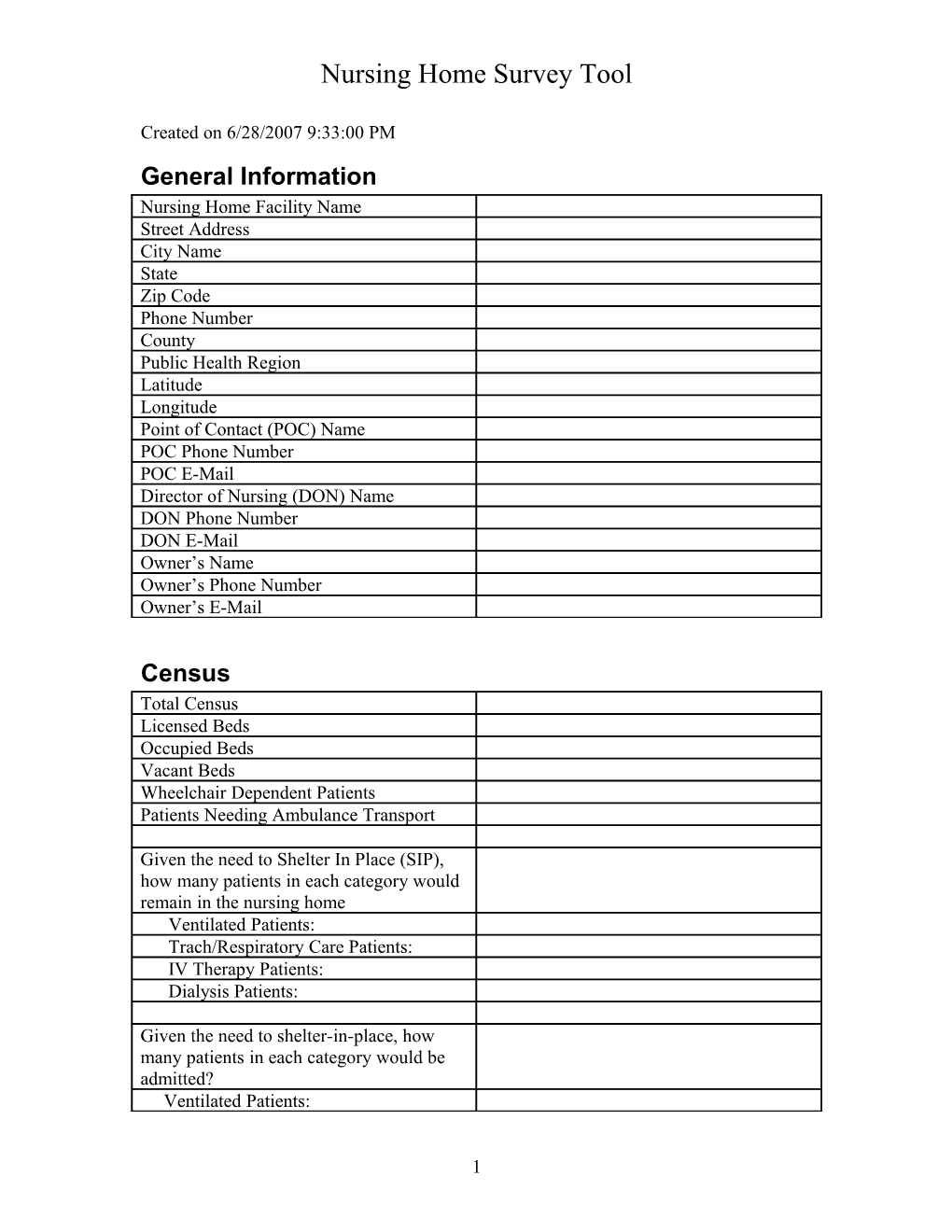 Nursing Home Survey Tool