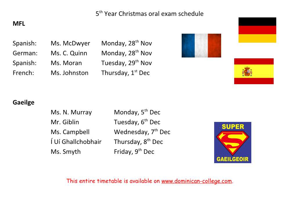 Spanish: Ms. Mcdwyermonday, 28Th Nov