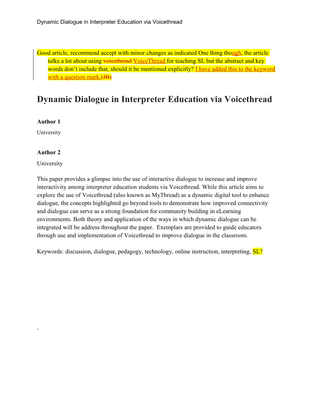 Dynamic Dialogue in Interpreter Education Via Voicethread