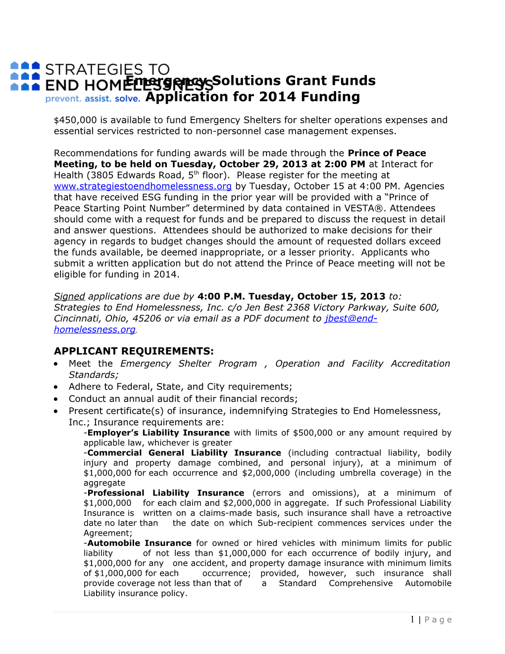 Emergency Solutions Grant Funds