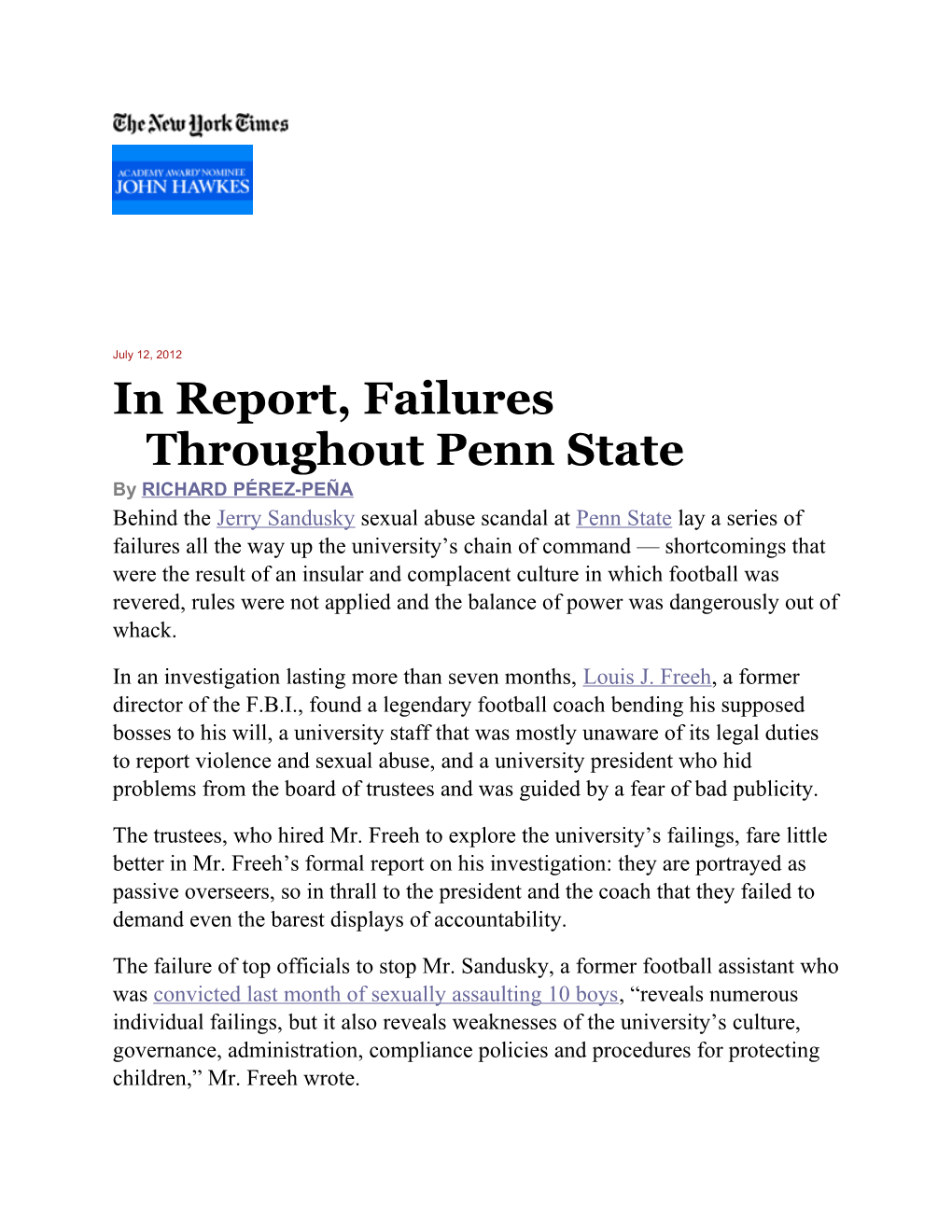 In Report, Failures Throughout Penn State