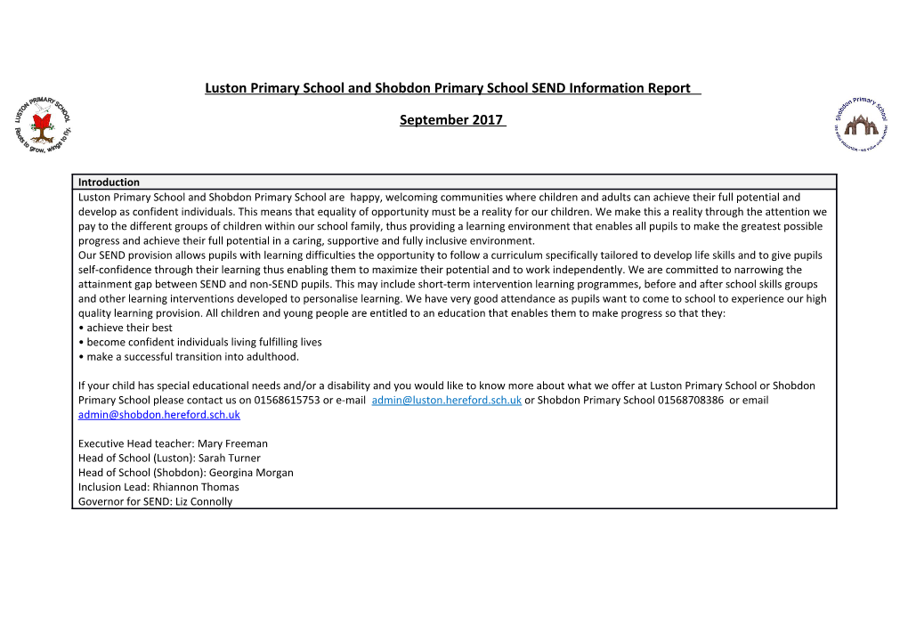 Luston Primary School and Shobdon Primary School SEND Information Report