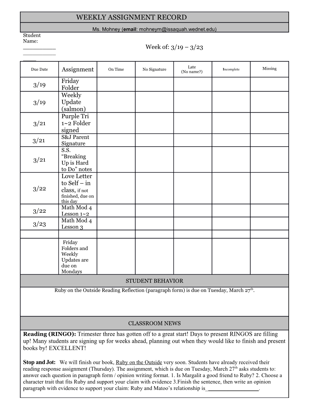 Organized Our Facts and Reasons