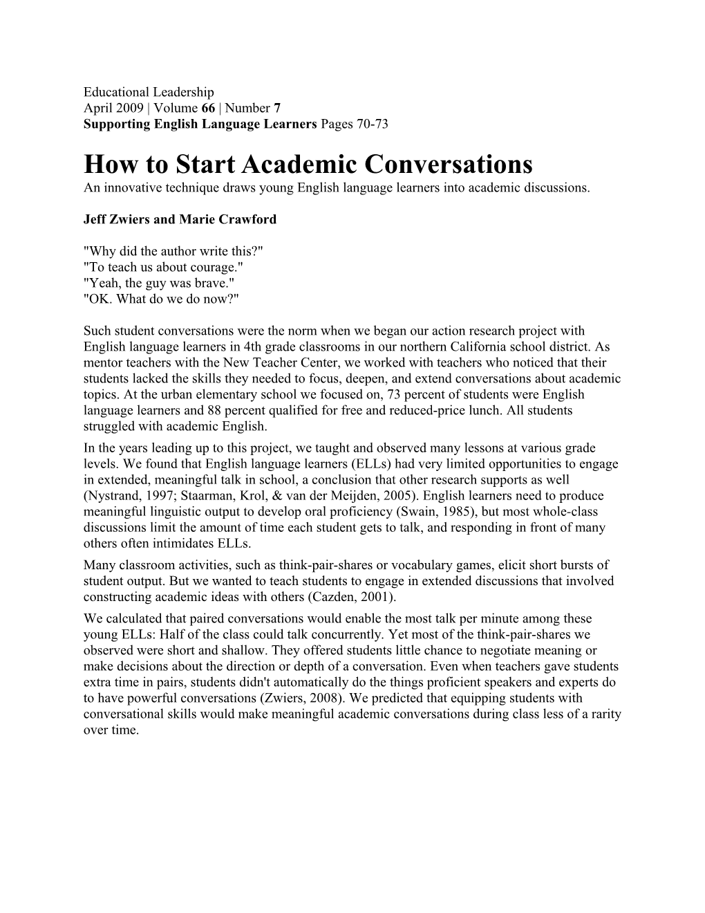 How to Start Academic Conversations