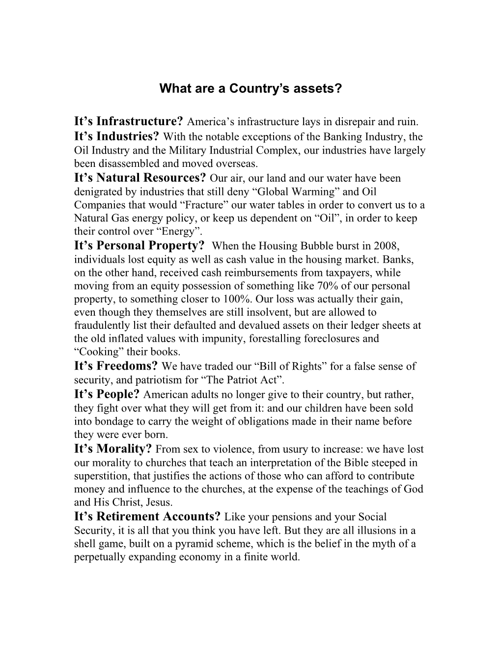 What Are a Country S Assets?