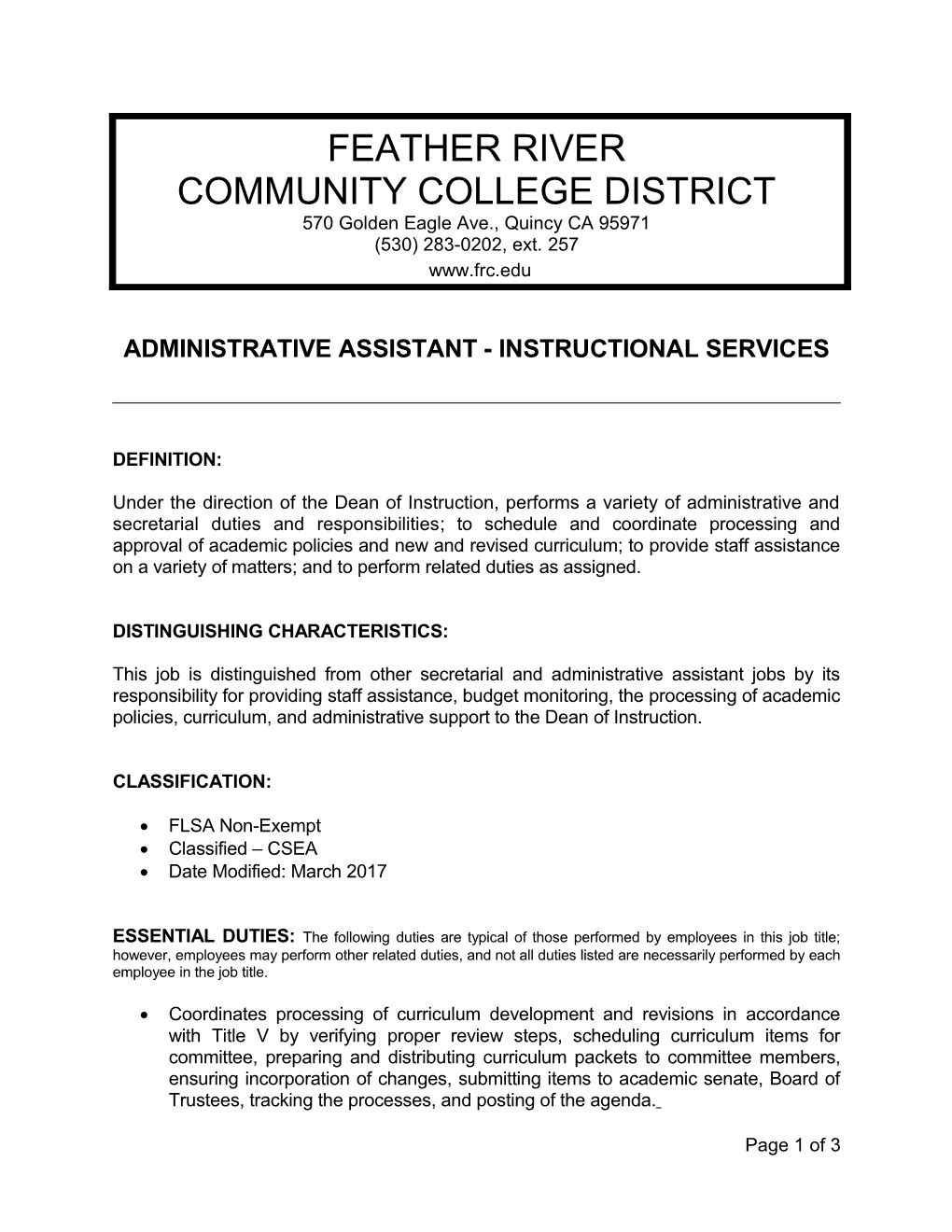 Administrative Assistant - Instructional Services