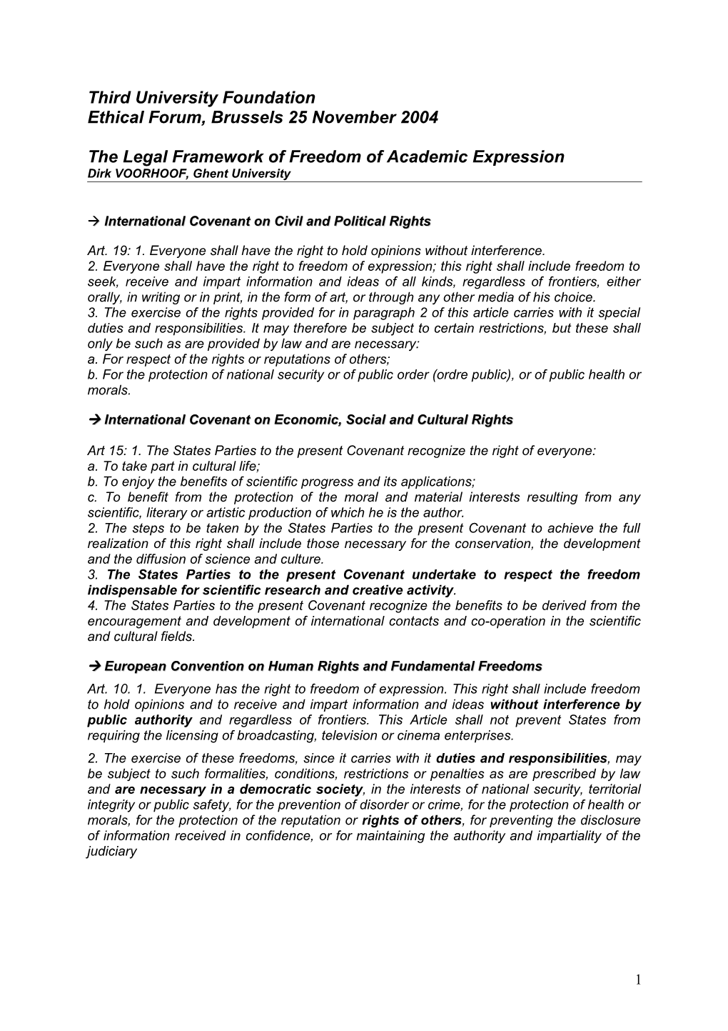 The Legal Framework of Freedom of Academic Expression