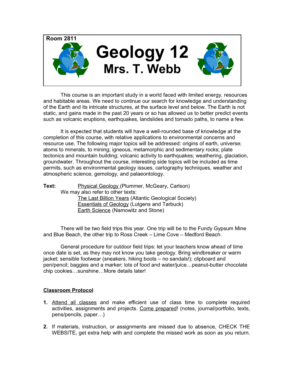 Text: Physical Geology (Plummer, Mcgeary, Carlson)