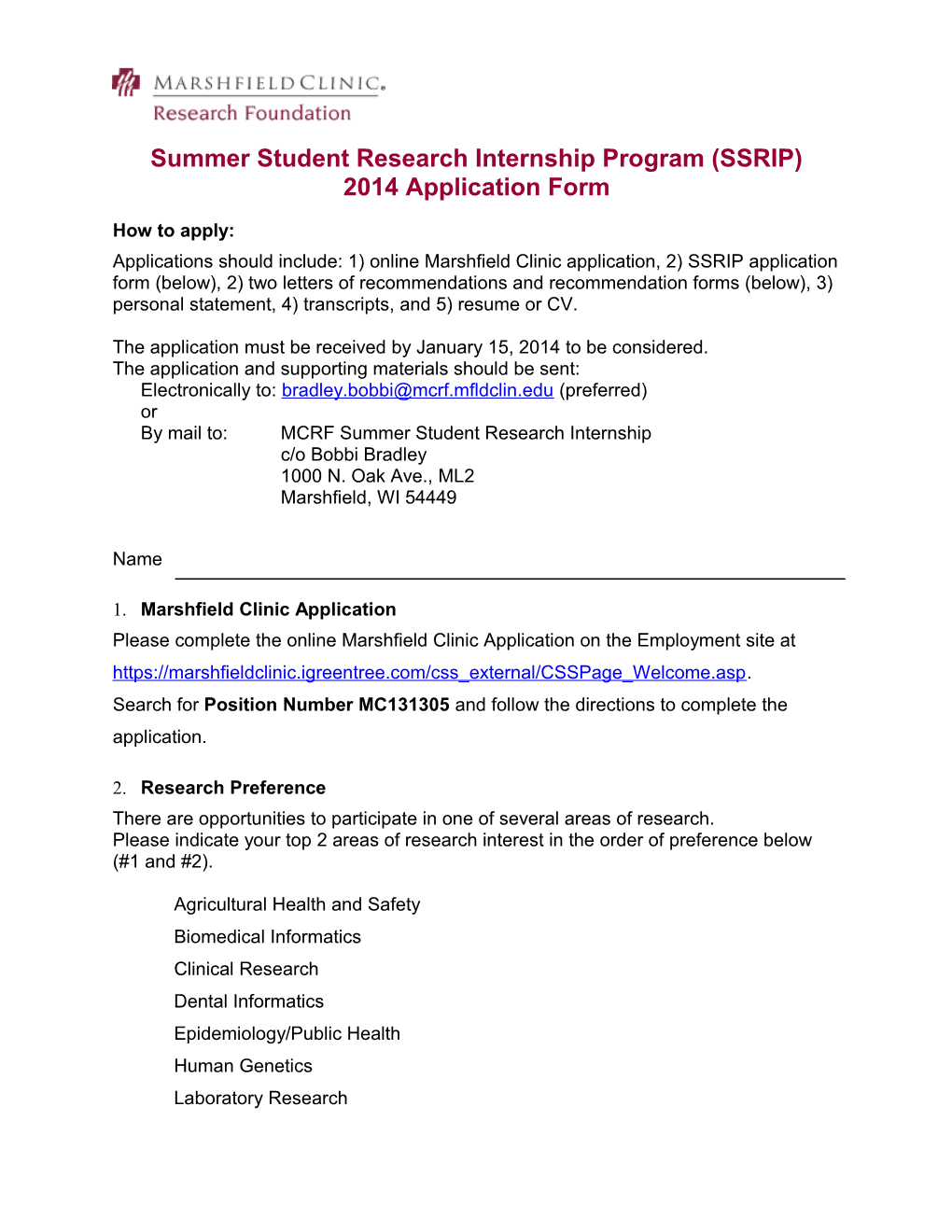 Summer Student Research Internship Program (SSRIP)