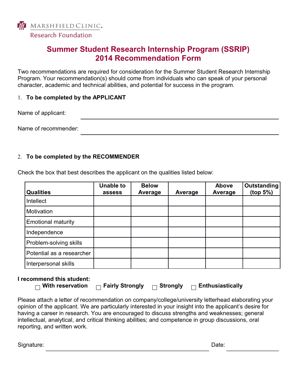 Summer Student Research Internship Program (SSRIP)