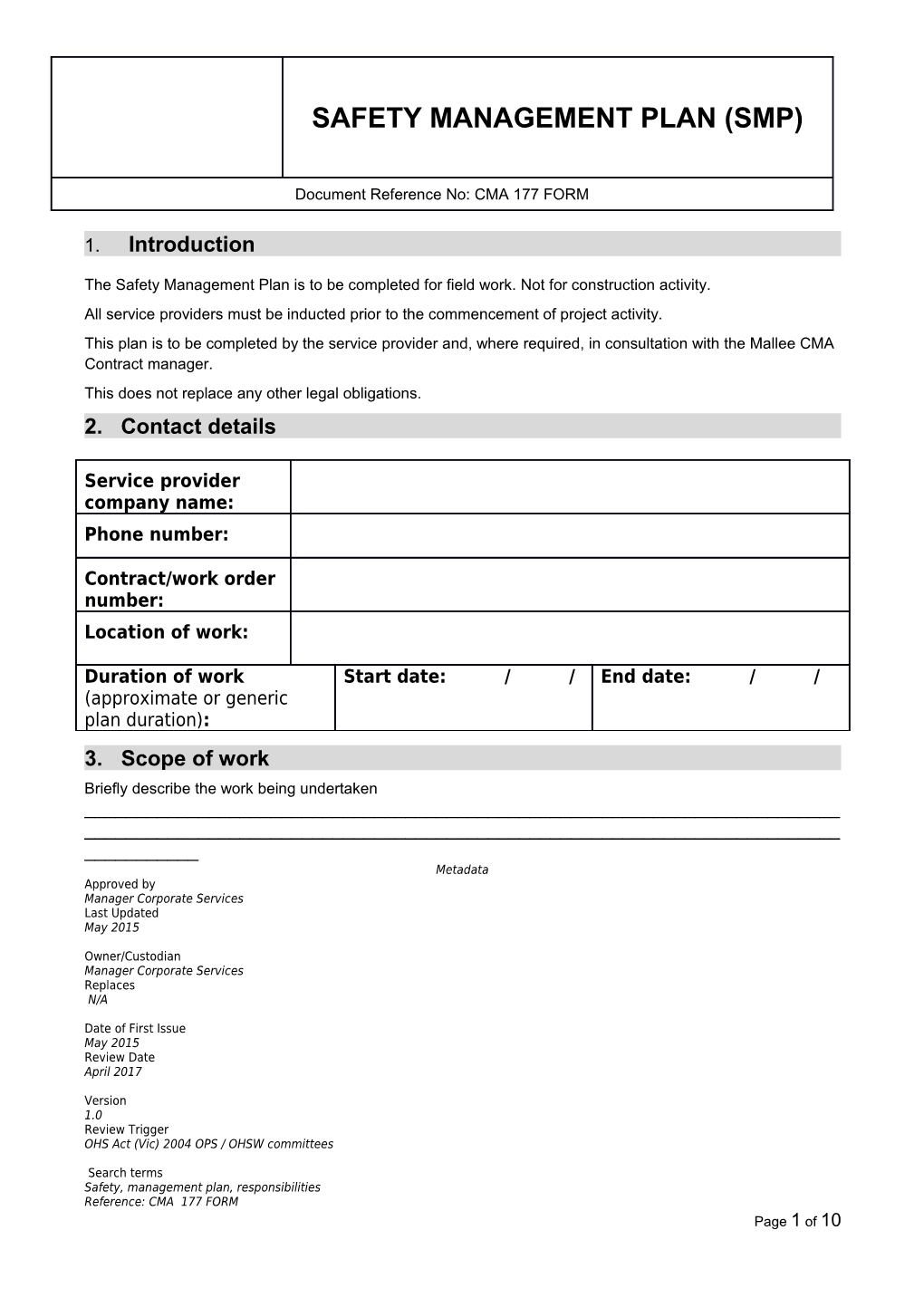 Safety Management Plan (Smp)