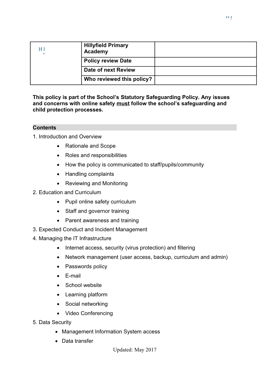 This Policy Is Part of the School S Statutory Safeguarding Policy. Any Issues and Concerns