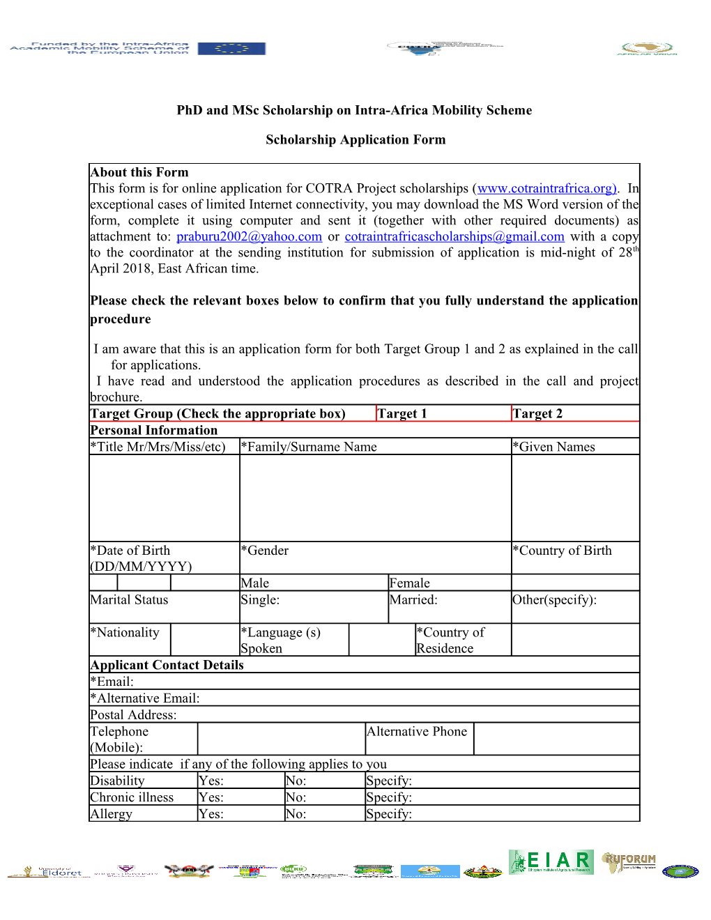 Phd and Msc Scholarship on Intra-Africa Mobility Scheme