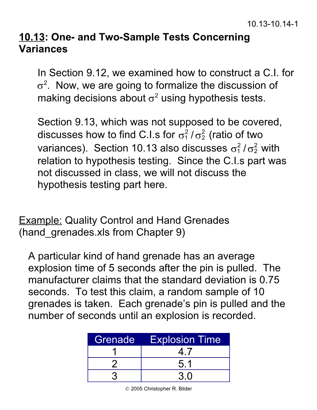 10.13: One- and Two-Sample Tests Concerning Variances