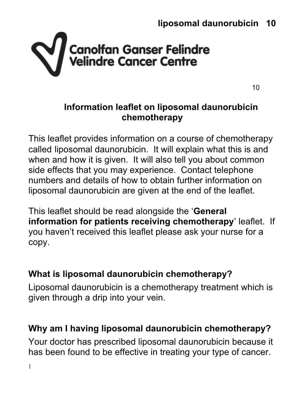 Information Leaflet on Liposomal Daunorubicin Chemotherapy