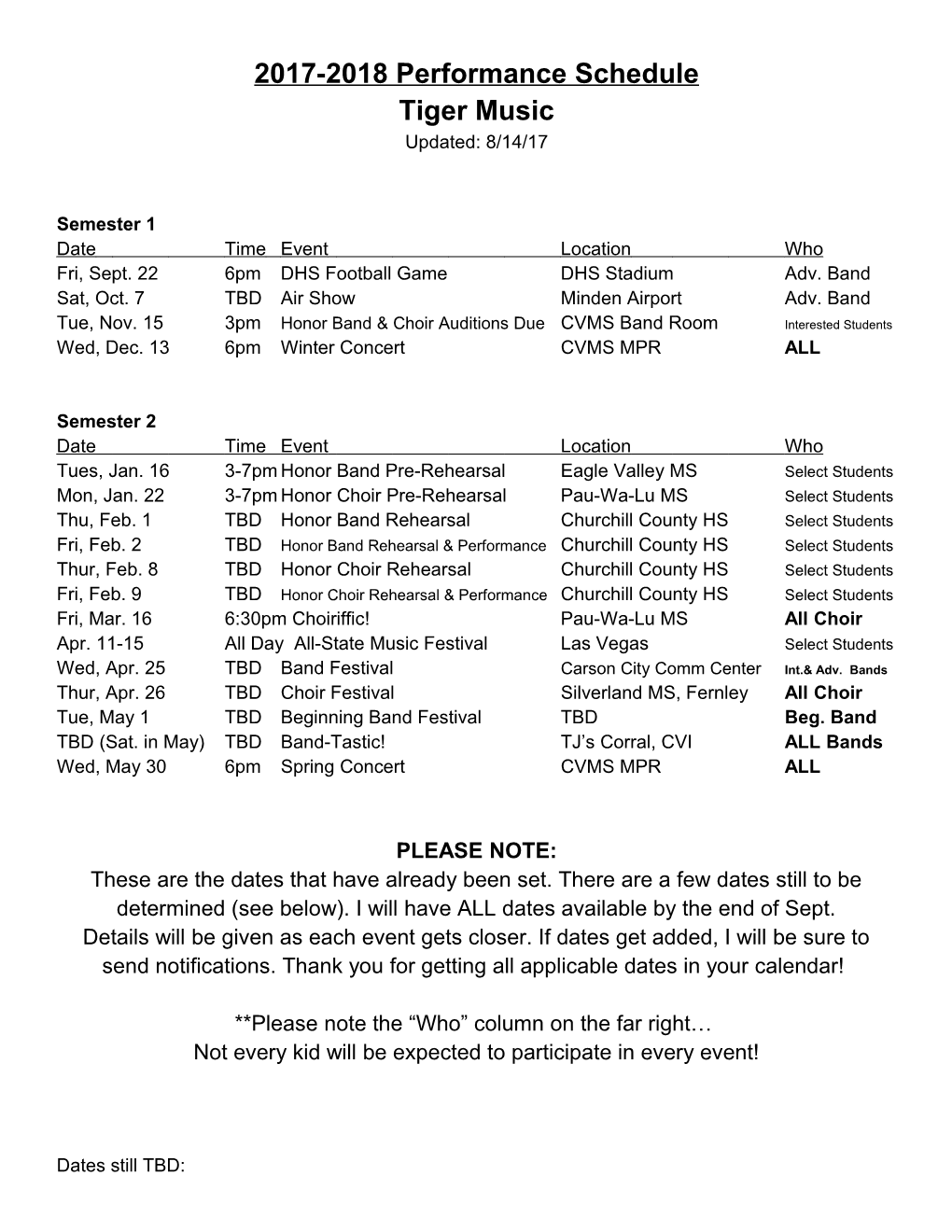 2017-2018 Performance Schedule