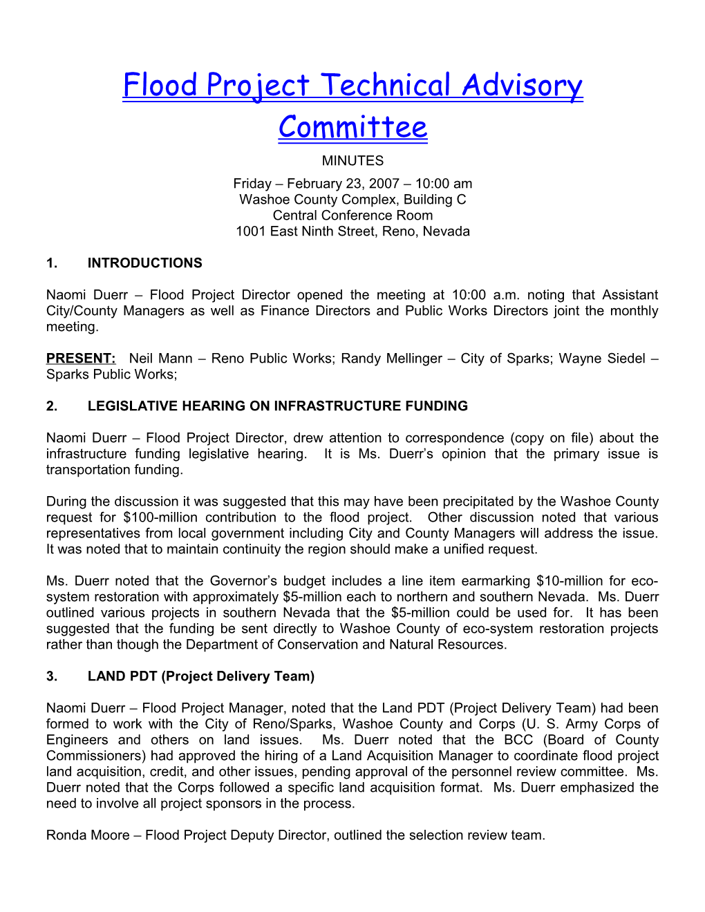 Flood Project Technical Advisory Committee DRAFT Minutes