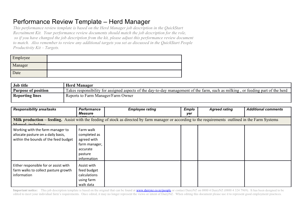 Performance Review Template Herd Manager