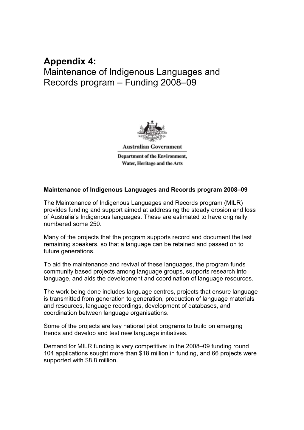 Maintenance of Indigenous Languages and Records Program 2008 09