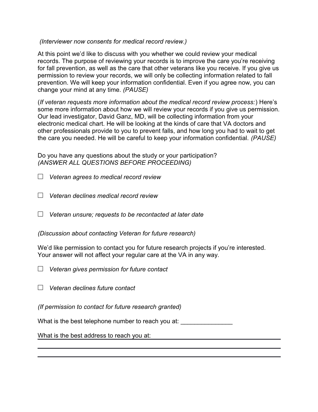 Additional File 3. Patient Interview Script and Response Form