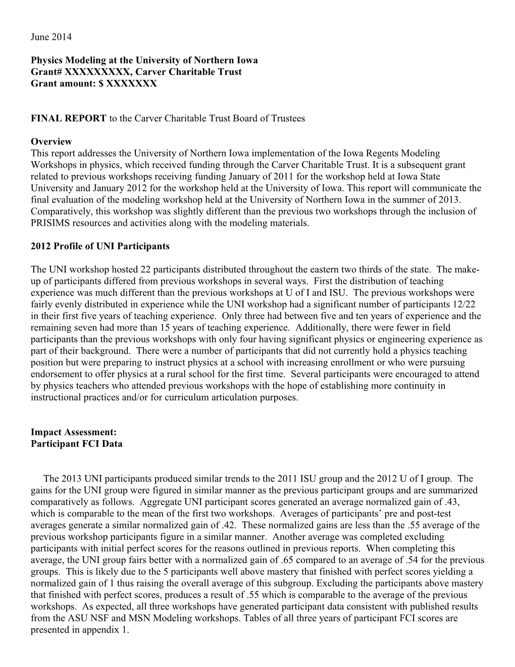 Physics Modeling at the University of Northern Iowa