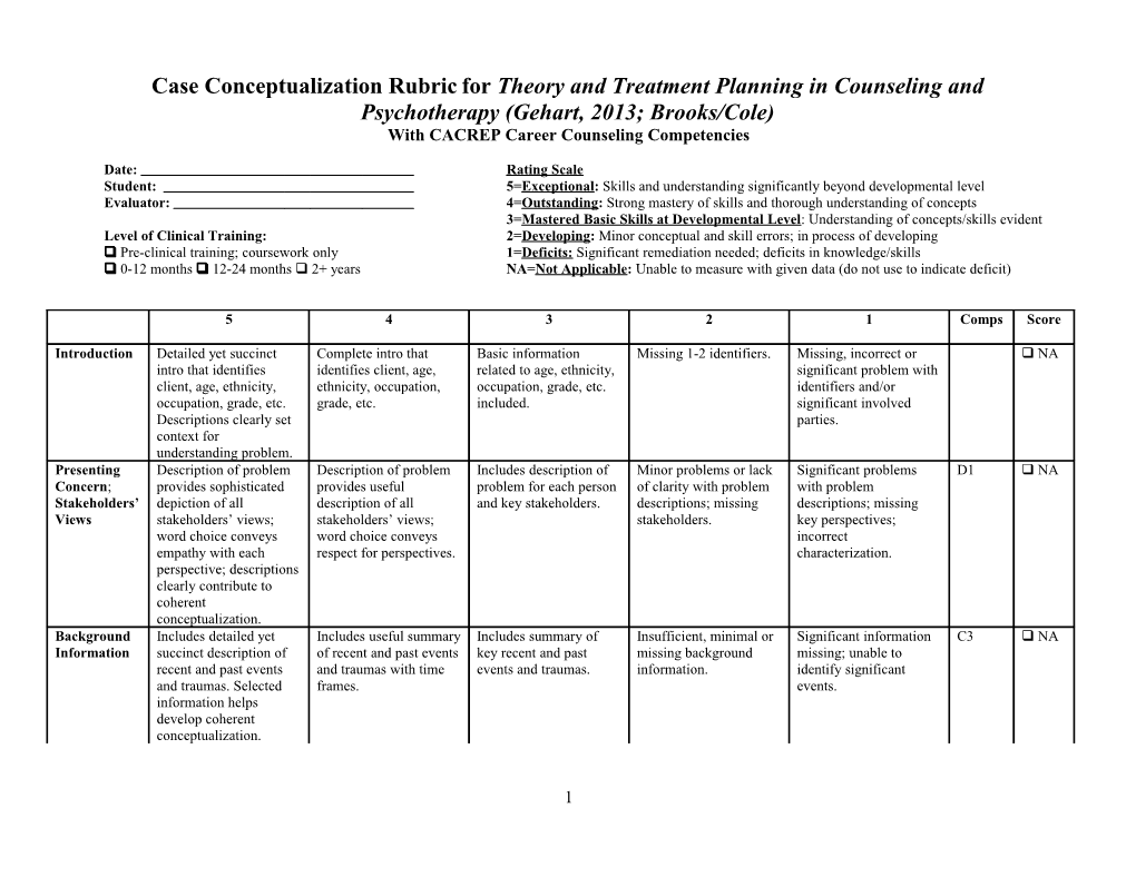 Case Conceptualization Rubric