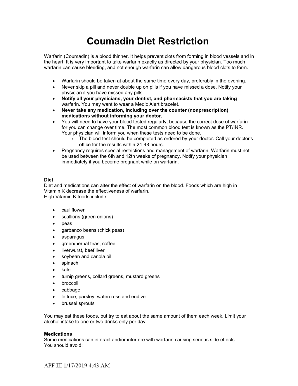 Coumadin Diet Restriction