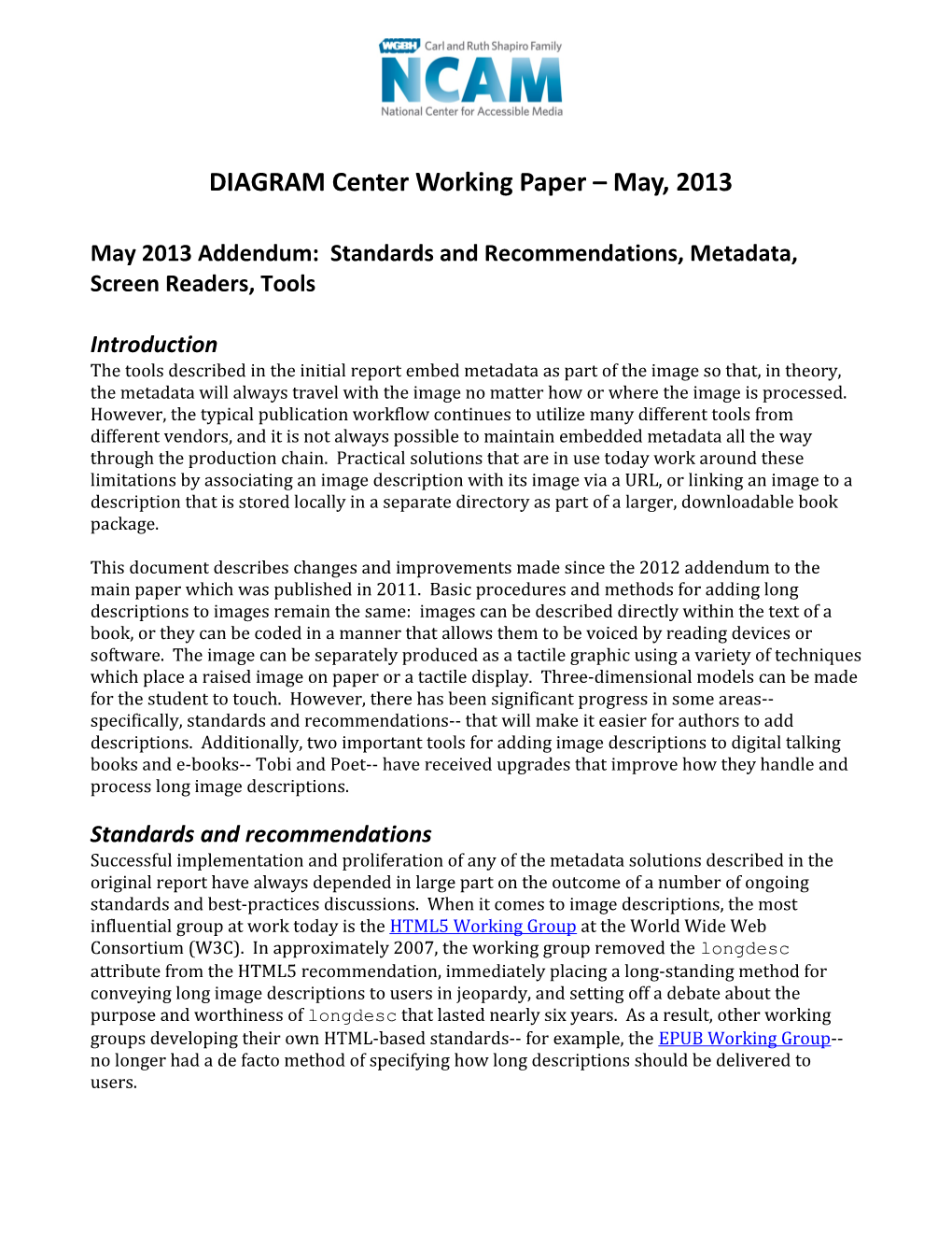 DIAGRAM CENTER WORKING PAPER Image Metadata Addendum, May, 2013