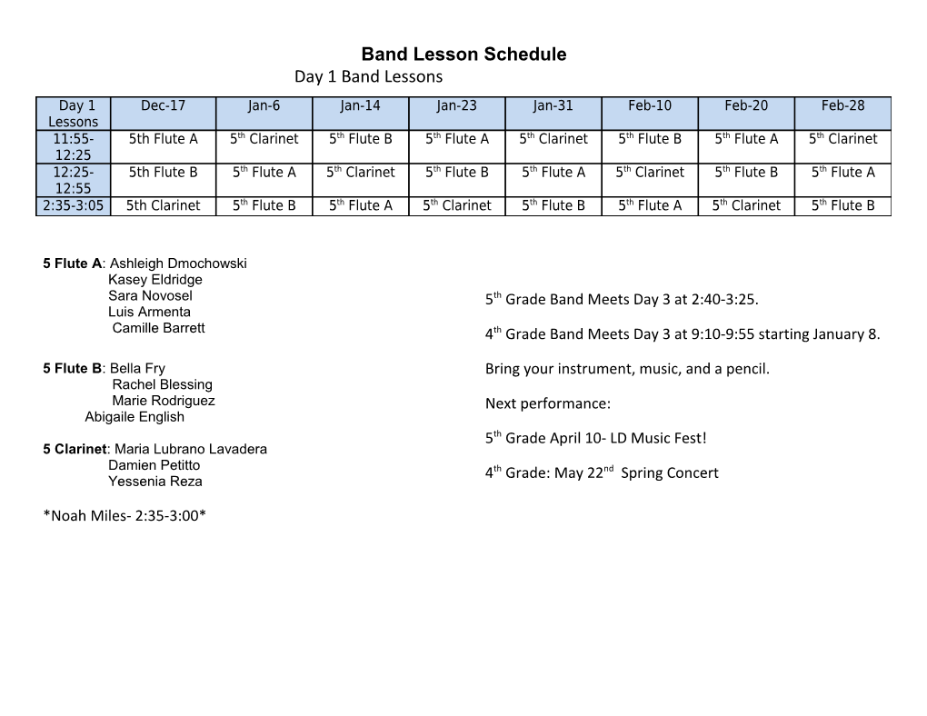 5Th Grade Band Lesson Groups