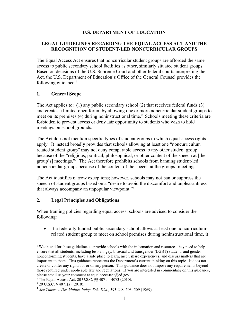 Legal Guidelines Regarding the Equal Access Act and the Recognition of Student-Led