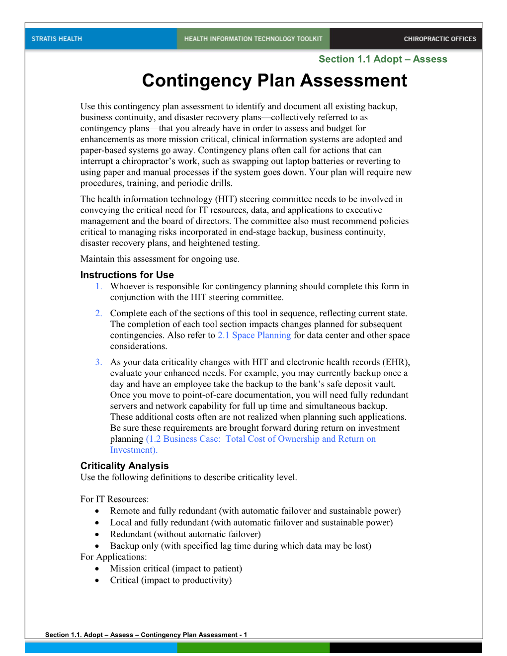 1.1 Contingency Plan Assessment