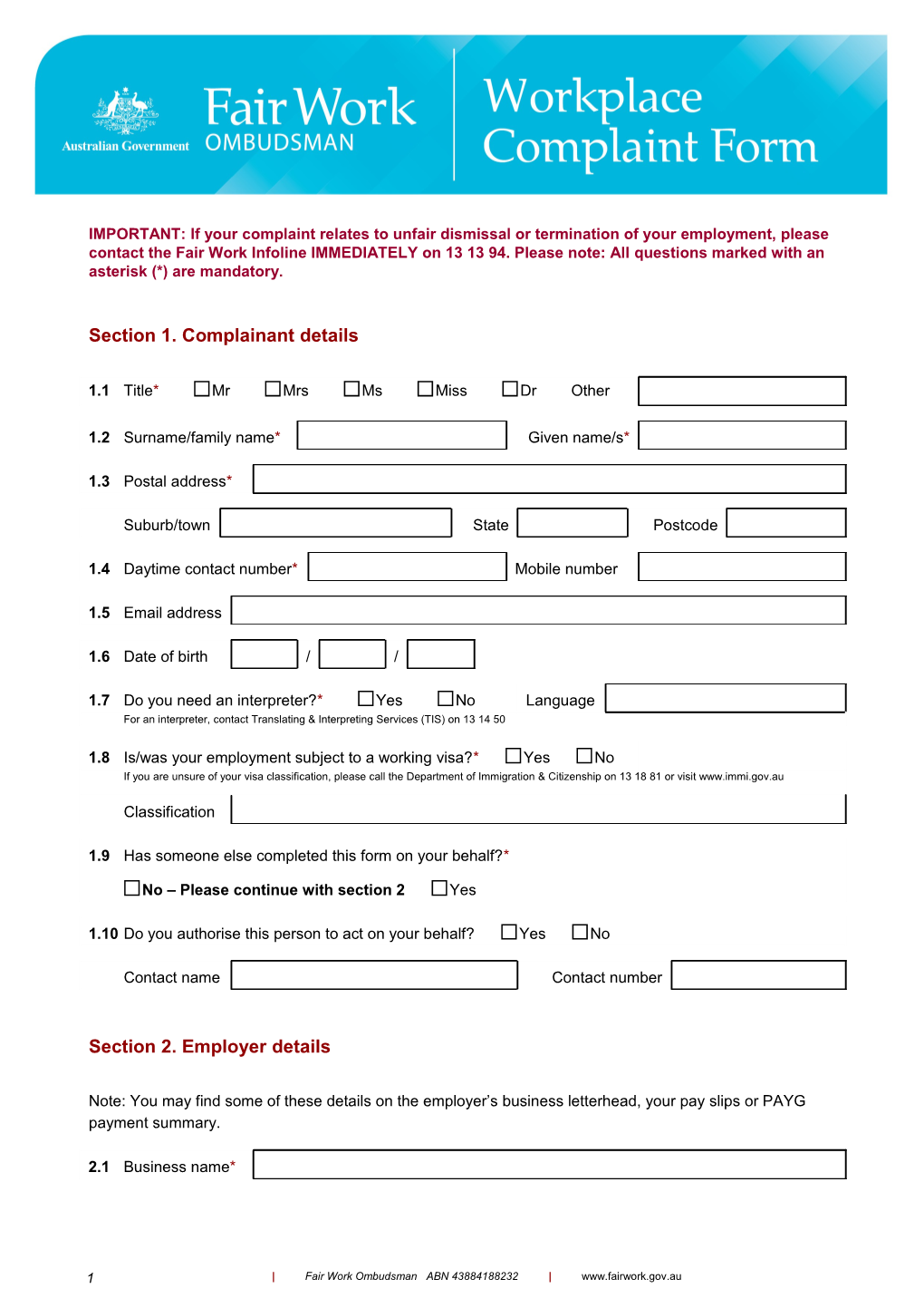 Workplace-Complaint-Form