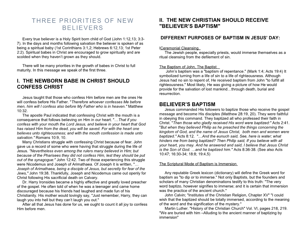 Three Priorities of New Believers