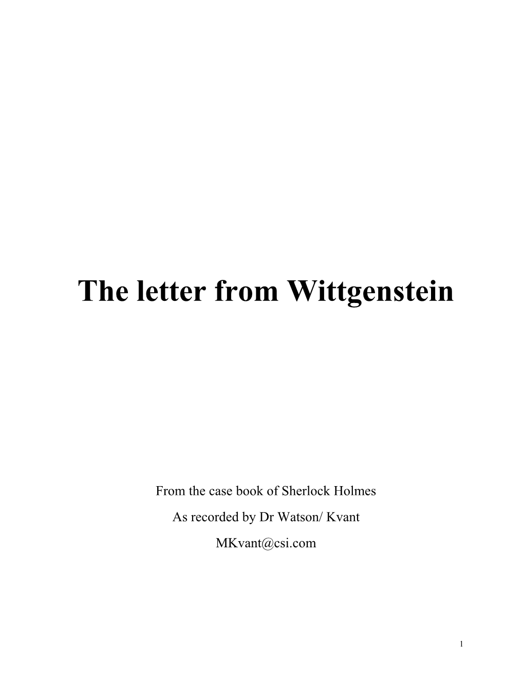 The Letter from Wittgenstein