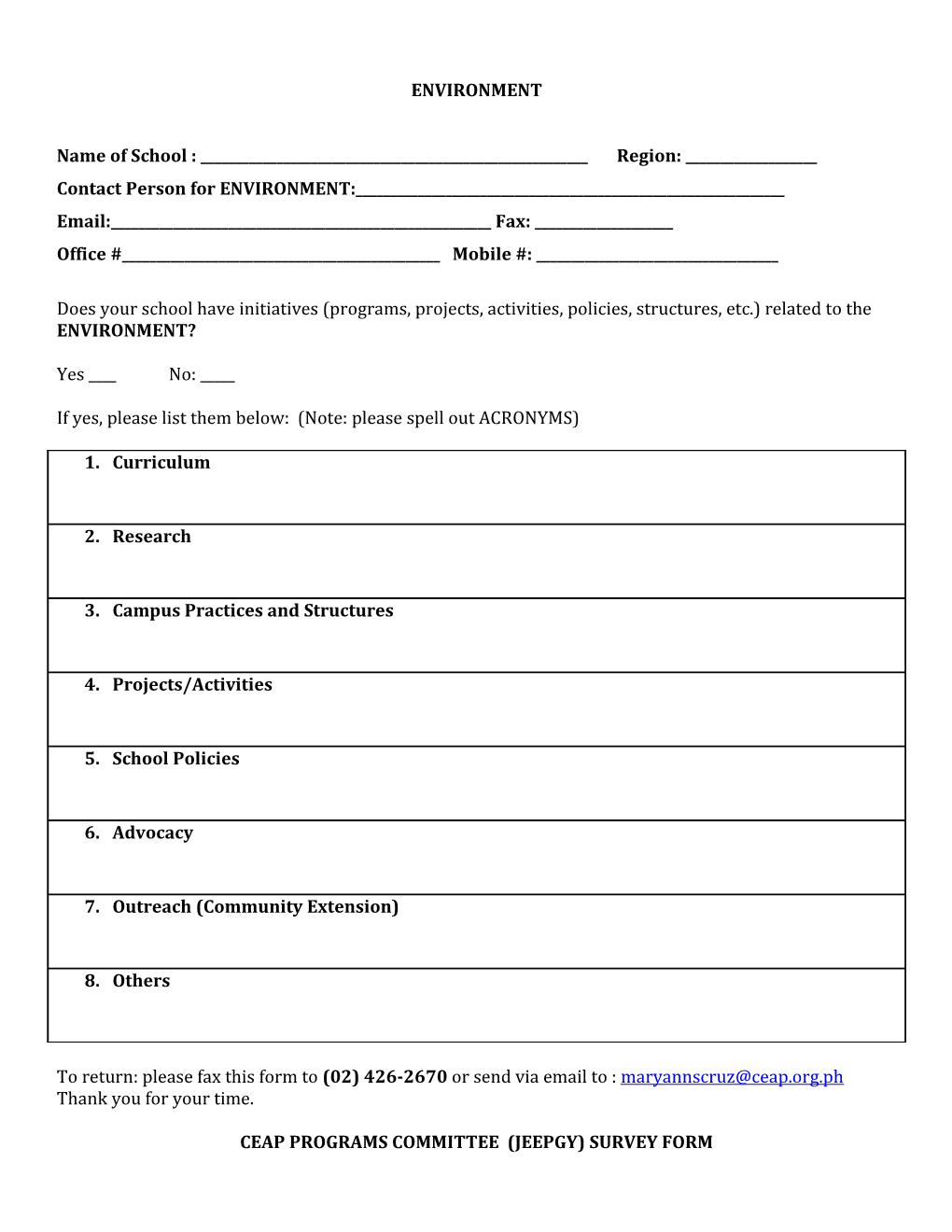 Ceap Programs Committee (Jeepgy) Survey Form