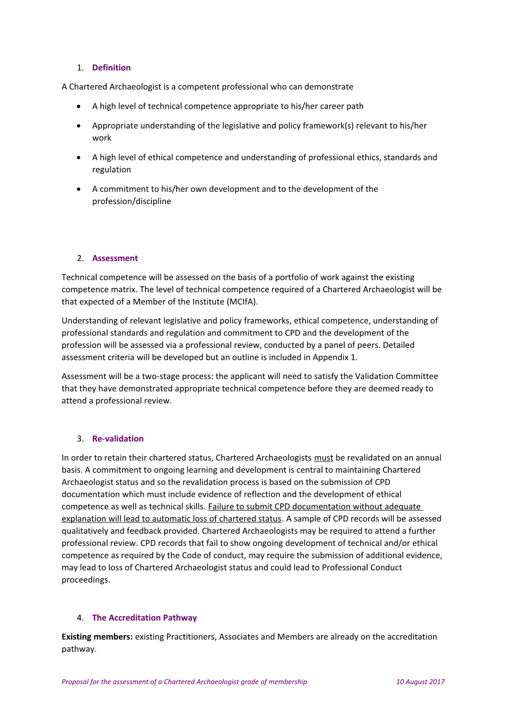 Draft Proposal for the Assessment of a Chartered Archaeologist Grade of Membership