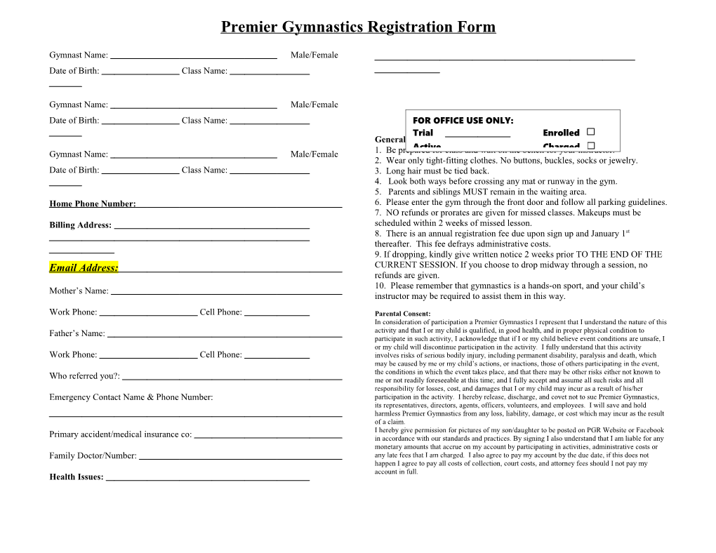 Premier Gymnastics Withdrawal Form