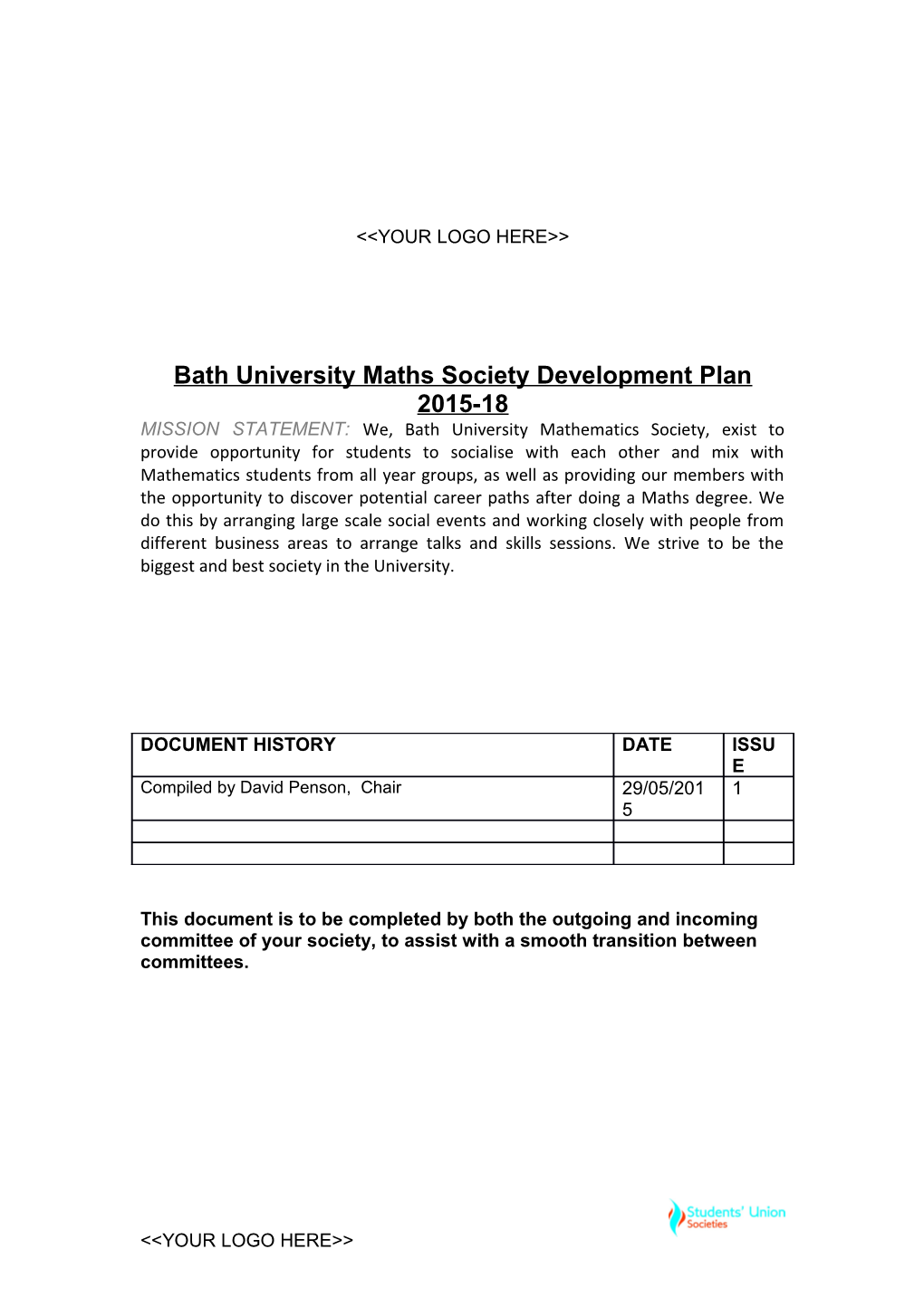 Bath University Maths Society Development Plan 2015-18