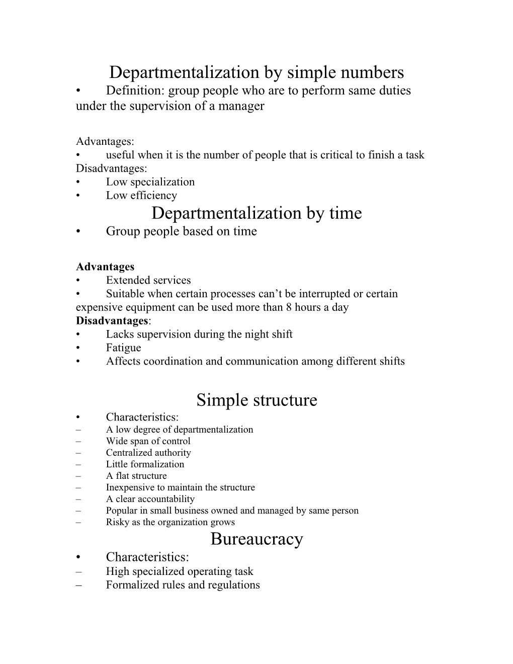 Departmentalization by Simple Numbers