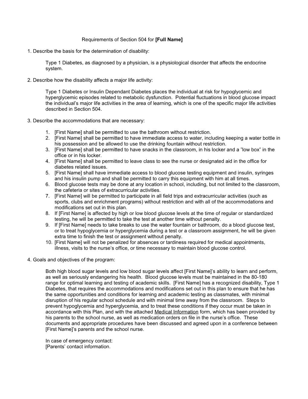 Requirements of Section 504