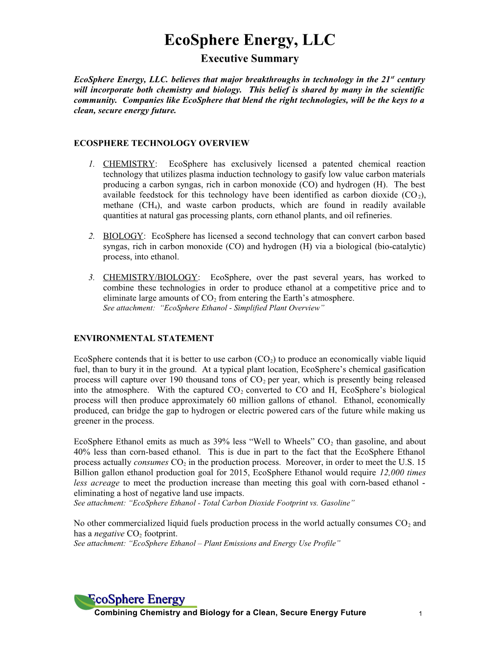 Ecosphere Energy Plan